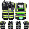 BeautyWill 5 Pack Safety Vest Class2 ANSI Certified Custom Logo High Visibility Reflective Vest for Men -10 Pockets Personalized Logo Heavy-Duty Work Vest（Mesh Black，XL）