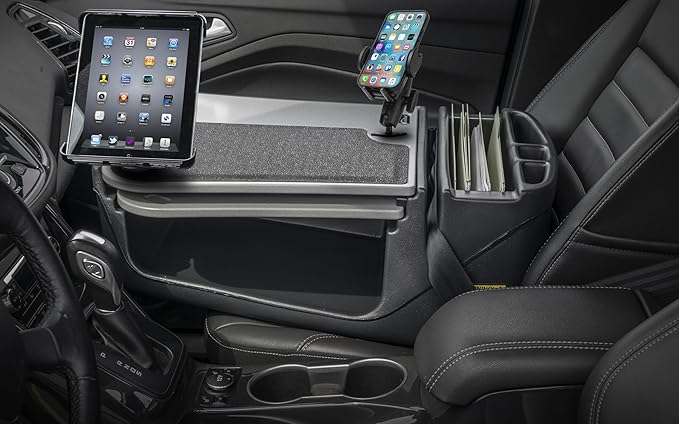 AutoExec AE-GMCD-PI-PM-TAB-GT GripMaster Car Desk for Your Vehicle Workstation and Mobile Office, Grey with 400 watt Power Inverter, Phone Mount and Tablet Mount