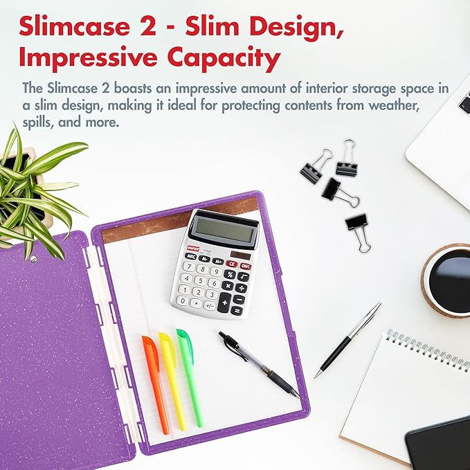 Dexas Slimcase 2 Plastic Clipboard with Storage and Side Opening, Purple Glitter, Office Supplies Clipboards to Organize, Carry and Store, A4 Holder, Style and Functionality Nursing Clipboard