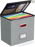 Oterri 1 Pack File Organizer Boxes with Lids, File Box with Mesh Pockets, Document Organizer Box for File Folders Letter Size, Zippers Filing Box for Home, Office, School (Grey, Without Folders)