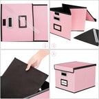 Huolewa Collapsible File Storage Organizer Boxes with Lids, Linen Document Storage, Universal Hanging Filing Organization Boxes for Letter/Legal, Decorative Office/Home File Bins - Boxes Only(2 Pack)