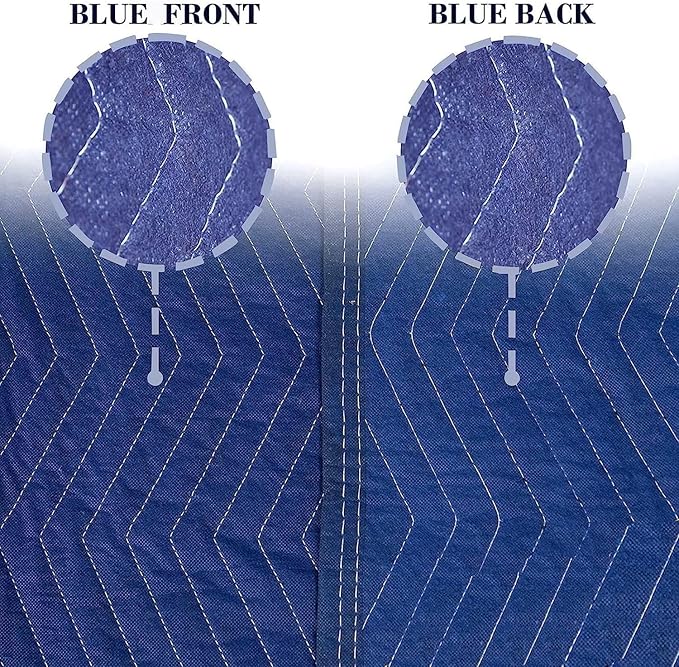 2 Pack Moving Blankets Heavy Duty 80"x72" Quilted Packing Blankets for Moving Furniture Padded Shipping Furniture Mover Blue