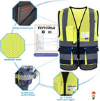 A-SAFETY High Visibility Mesh Safety Reflective Vest with Pockets and Zipper,Hi Vis Viz Reflective Safety Vest(Yellow&Navy Mesh S)