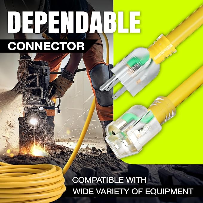 3ft Outdoor/Indoor Extension Cord 10/3 Gauge Ultra Heavy Duty 3 Prong SJTW, Waterproof, Flexible Cold-Resistant Long Power Cord,15A 125V 1875W, Yellow by LifeSupplyUSA