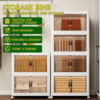 Storage Bins with Lids and Wheels, 398QT-99.5QT*4Tier Collapsible Bathroom Storage Cabinet with Clear Doors, Plastic Stackable Closet Organizers and Containers White