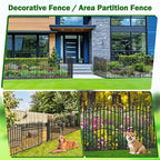 No Dig Garden Fence with Gate - 5 Panels 32in H x 11.25ft L, Sturdy Square Tube Rustproof Tall Animal Barrier for Dogs, Decorative Outdoor Fencing for Yard Gardens & Patios