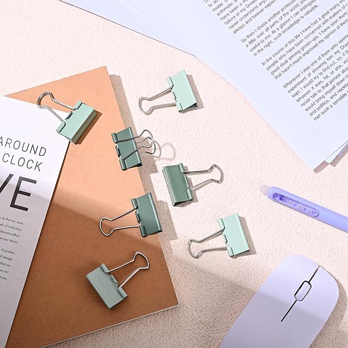 Temiary 208 Pcs Metal Binder Clips, Assorted Sizes Extra Large, Large, Medium, Small, Mini, Micro Binder Paperwork Clip, Morandi Colored Paper Clamps Bulk for Office, Home, School (Green)
