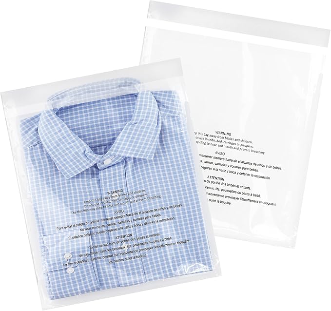 iMailer - 500 Pcs - 12" x 15" Poly Bags with Suffocation Warning Self Seal- Clear Shipping Bags 1.6 Mil for Clothing, Shirts, Packaging - Permanent Adhesive