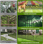 5 Panels 32in(H) Decorative Garden Fence, Total 11ft L Heavy Duty Iron Metal No Dig Animal Barrier Fence, Garden Border Fencing, Temporary Dog Fencing Outdoor for Yard