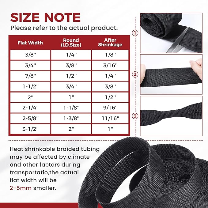 Braided Sleeving Heat Shrinkable Fabric 2:1 Ratio- Abrasion Protection Flexibility Wiring Harness Cable Sheath (3/8" ID, 16ft)
