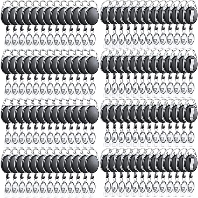 Laumoi 400 Packs Retractable ID Badge Holder Name ID Badge Reel Clips Keychain with Belt Clip and Key Ring for Office Worker Doctor Nurse Employee (Black)