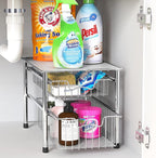 Simple Houseware Stackable 2 Tier Sliding Basket Organizer Drawer, Chrome