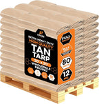 Heavy Duty Tan Poly Tarp 20' X 20' - Bulk Full Pallet (80 Pack) - Multipurpose Protective Cover - Durable, Weather Proof & Tear Resistant - 12 Mil Thick Polyethylene - by Xpose Safety