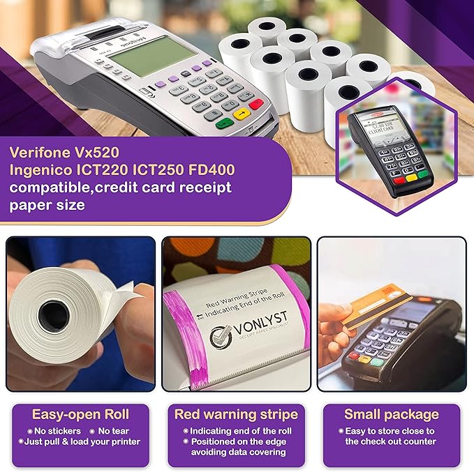 Thermal Paper Roll 2 1/4 x 55 for Verifone Vx520 Ingenico ICT220 ICT250 FD400 (50 rolls)