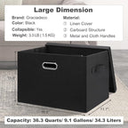 Large 17" 36 Quart Collapsible Stackable Storage Bins with Lids, 5 Packs Black Linen Fabric Closet Boxes with Lids, Storage Cube Baskets Container Organizers for Bedroom Office(17 x12 x11)