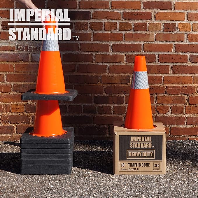 Traffic Cones - Safety Cones - 18" Orange Cones with 2 Reflective Collars - Construction Cones - Road Cones - Parking Cones - Street Cone (8 pack)