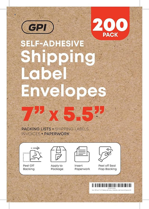 100 Count 7" x 5.5" Shipping Label Envelopes, Clear Packing List Pouches with Self-Adhesive Back, Top Loading for Shipping Labels Sleeves, for Packing Slips, Labels Invoices & Paperwork. GPI