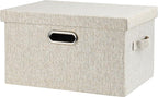 Medium 15" 21 Quart Collapsible Stackable Storage Bins with Lids, 1 Pack Beige Foldable Fabric Closet Storage Boxes with Lids, Heavy-duty Linen Baskets for Bedroom