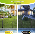 Bepatio Decorative Garden Fence Animal Barrier with Gate, 24in (H) x 10ft (L) 5 Panels Dog Fence Outdoor for Yard, Heavy Duty Metal Garden Fence Border, Flower Bed, Easy Setup, Black