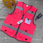 TCCFCCT Pink Safety Vest for Men Women 9 Pockets High Visibility Reflective Vest for Safety, Work Vest with Reflective Strips, Meets ANSI/ISEA Standards, Large