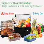VENO 3 Pack Insulated Reusable Grocery Shopping Bag, Food Delivery, Cooler Bag, Heavy Duty, Large Size, Durable Handles, Dual Tab Zips, Lid, Stands Upright, Collapsible, Sustainable (Black, 3 Pack)