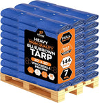Heavy Blue & Brown Tarp 20' x 20'- Bulk Full Pallet (72 Pack) Weatherproof, Camping, Rain, Wind & Sun - 7 Mil Plastic Tarp Outdoor Cover for Roof, Trailer, RV, Car, Boat - by Xpose Safety