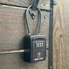 Iron Lock® Key Lock Box Portable with Cable Shackle – Small Waterproof Heavy-Duty Metal Safe with 4-Digit Combination for Spare Keys Outside on Door Knob, Fence, Pipe or Gate (Black, Small)