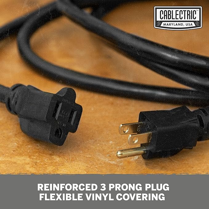 6 Ft Heavy Duty Extension Cord, SJTOW Oil Resistant 12/3 Outdoor Extension Cord with 3 Prongs, Flame Retardant, Black Electrical Cable for Outside, Farm, Ranch, American Owned