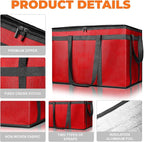 Pack of 2 Insulated Food Delivery Bag with Hard Bottom, XXXL Large Reusable Thermal Cooler Grocery Tote Bag, Commercial Pizza Delivery Box Carrier for Uber Eats, Doordash Essentials, Hot and Cold Food