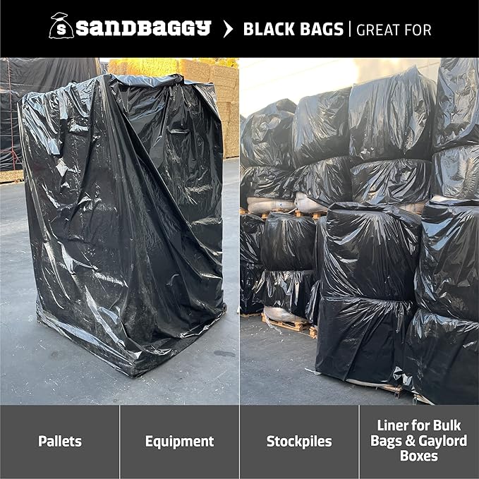 Sandbaggy Black Pallet Covers | Made in USA | Tarp Fits Large Pallets Up to 55" x 55" x 75" | Built w/ 6 Months UV Protection | Heavy Duty 1.5 Mil Thick Plastic (Pack of 25, 1.5 Mil Thick)