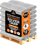 Heavy Duty Silver Poly Tarp 50' X 50' - Bulk Half Pallet (6 Pack) - Multipurpose Protective Cover - Durable, Weather Proof & Tear Resistant - 12 Mil Thick Polyethylene - by Xpose Safety