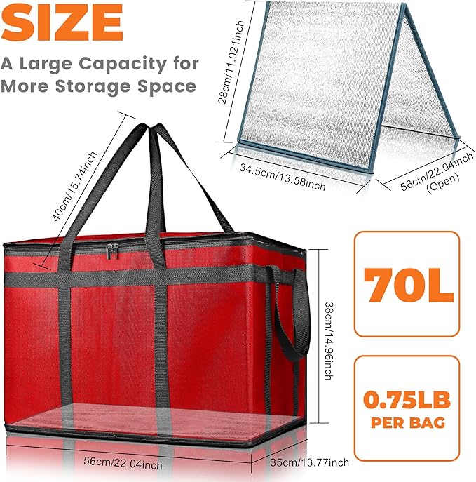 Insulated Food Delivery Bag, Commercial Grade Pizza Carrier for Hot and Cold Food, Large Reusable Catering Cooler Bag 22x15x14, Pizza Delivery Box for Uber Eats, Doordash Essentials