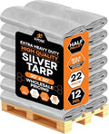 Heavy Duty Silver Poly Tarp 30' X 30' - Bulk Half Pallet (22 Pack) - Multipurpose Protective Cover - Durable, Weather Proof & Tear Resistant - 12 Mil Thick Polyethylene - by Xpose Safety