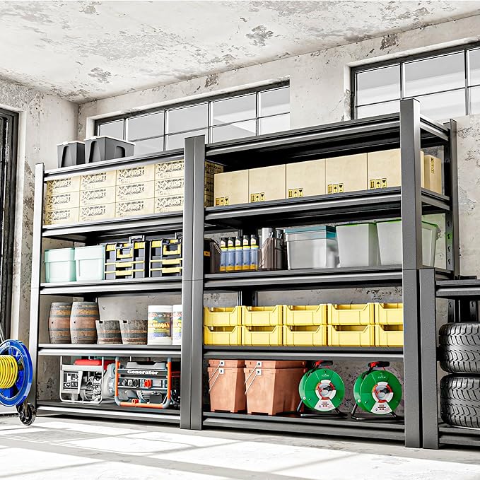 Metal Garage Storage Shelf, Heavy Duty 5 Tier Shelving Unit, Industrial Utility Shelving for Garage Storage, Durable Metal Shelf Organizer, Storage Shelving 24" D x48 W x72 H（2 Pieces）