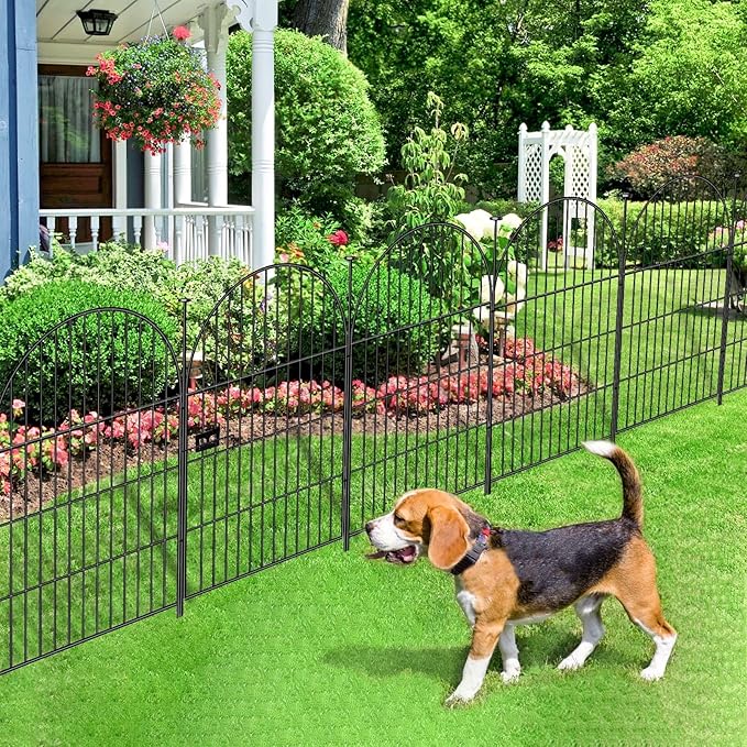Adavin Tall Garden Fence Animal Barrier with Gate, 40 in(H)×8.8ft(L) 4 Panels No Dig Fence for Dogs, Rustproof Metal Wire Temporary Fences for Dogs Rabbits, Black Garden Fencing for Yard Lawn Patio