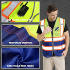 BeautyWill Custom Mesh Safety Vest Customized Logo Class2 High Visibility Reflective Vest with Pockets Construction workwear（Yellow Blue，3XL ）