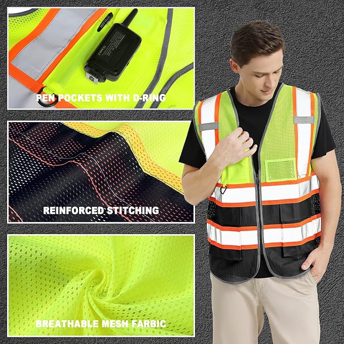 BeautyWill Custom Logo Safety Vest Class2 High Visibility Reflective Vest Breathable Construction Vest