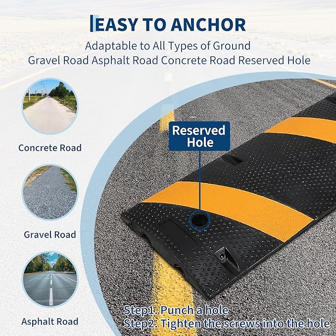 3 Pack 6FT Speed Bumps for Road, Heavy Duty 25,000 Lbs Capacity Traffic Rubber Speed Humps with 2 Channel Floor Cord Cover for Asphalt Concrete Gravel Cable Protector Ramp