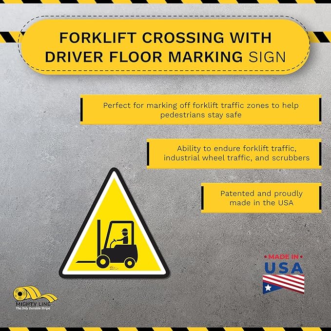 Mighty Line Forklift Floor Sign Floor Sign for Safety, Warning, Heavy-Duty, Peel and Stick, Adhesive, Industrial Quality, Caution Tow Motor Ahead Sign, 16"