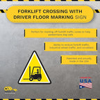 Mighty Line Forklift Floor Sign for Safety, Warning, Heavy-Duty, Peel and Stick, Adhesive, Industrial Quality, Forklift Crossing with Driver, 16"