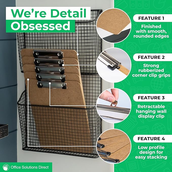 Letter Size Clipboards with Low Profile Clip (Set of 10) - Wood Clipboards Bulk 10 Pack, Heavy Duty Clipboard, Back to School Teacher Classroom Supplies, School Supplies for College Students