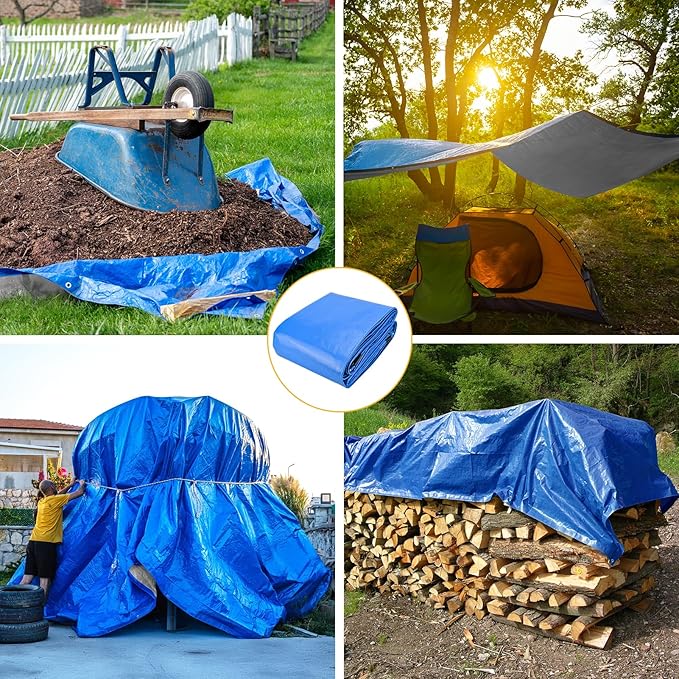 Tarp 10x20 Feet 14 Mil Heavy Duty Waterproof Tarp, Large Multipurpose Cover with Brass Grommets and Reinforced Edges, UV Resistant Thick Poly Tarps for Outdoor Camping Tent Pool Car, Blue
