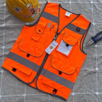 TCCFCCT Safety Vest for Men Women 9 Pockets High Visibility Reflective Vest for Safety, Work Vest with Reflective Strips, Meets ANSI/ISEA Standards, (Orange, X-Large)