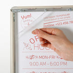 M&T Displays Curved Menu Board, 8.5x11 Inch Pedestal Sign Holder with 8.5x11 Inch Brochure Holder White Pearlic Floor Standing Aluminum Front Loading Easy Open Poster Message Advertisement Post