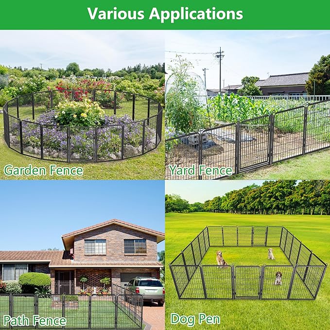 Decorative Garden Fence with Gate, 40 in(H) x 95 ft(L) Rustproof Metal Fence Panels No Dig Fence with Full Panel Gate, Dog Fence Outdoor for Yard, Animal Barrier Garden Fencing for Yard