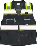 Safety Vest for Men - Black Series with Zipper and Utility Pockets - Premium Surveyors Vest (L, Black)