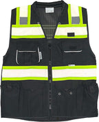 Safety Vest for Men - Black Series with Zipper and Utility Pockets - Premium Surveyors Vest (L, Black)