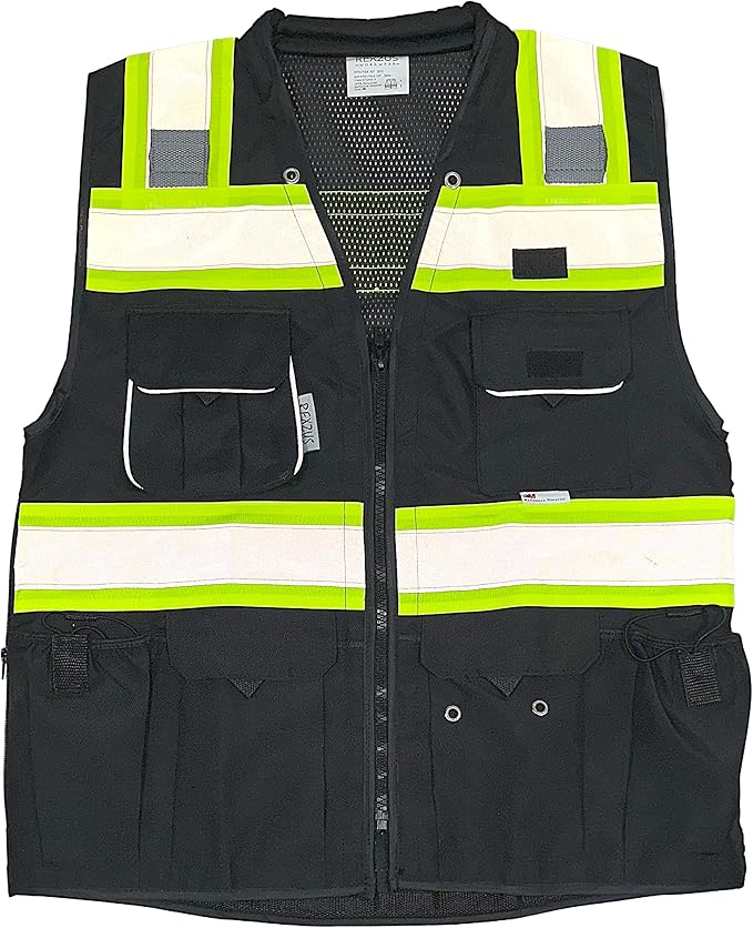 Men's Black Series Safety Vest with Zipper and Utility Pockets (Medium, Black)
