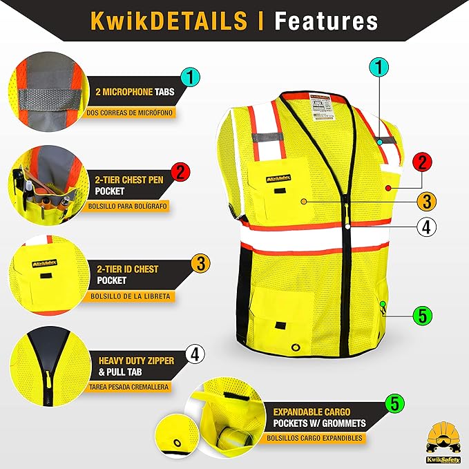 KwikSafety - Charlotte, NC - BIG KAHUNA Safety Vest [2 PACK] Class 2 ANSI OSHA Reflective Vest Durable High Visibility Vest Construction Safety Vest for Men Industrial Work Gear/Yellow 3XL
