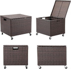 BIRDROCK HOME Rolling File Box - Storage Cabinet with Wheels - Weatherproof Rattan-Style Resin Deck Chest for Garden, Home Office - Organize Cushions, Toys, and Accessories - Storage Box - Espresso